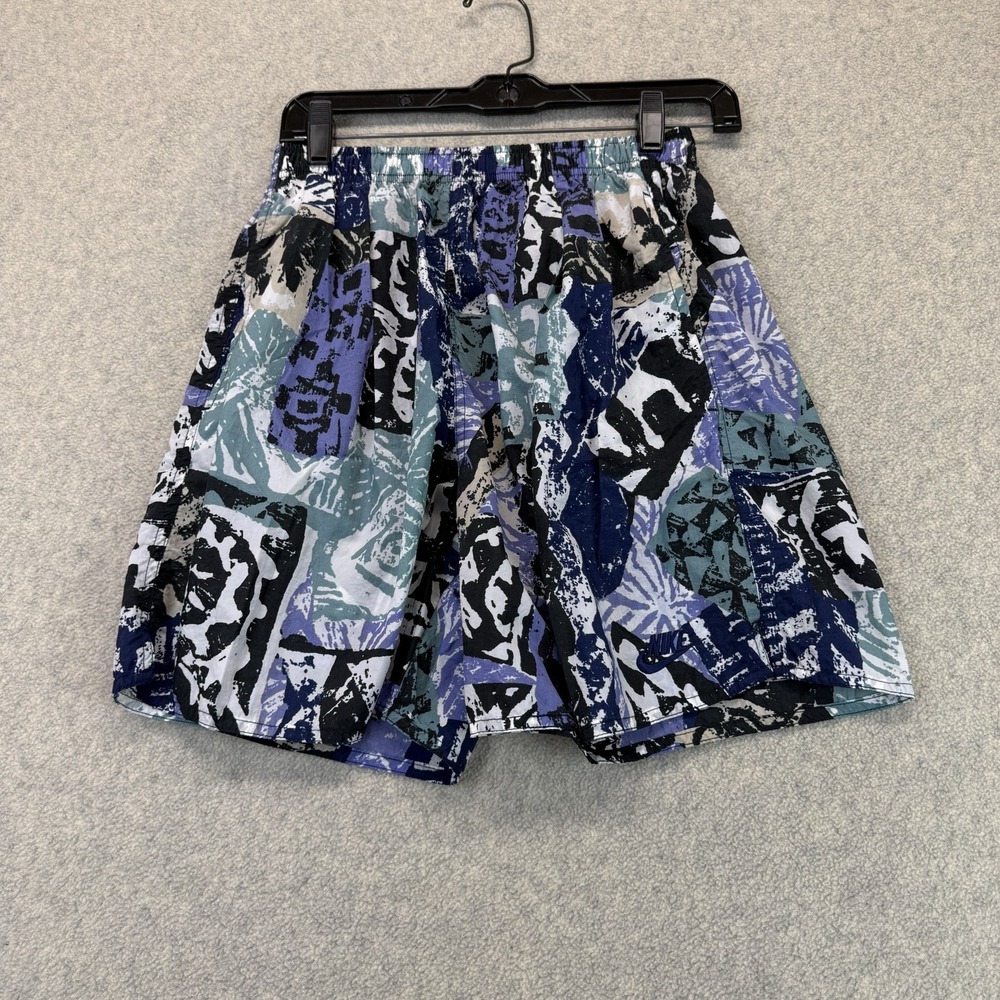 Vintage 90s Nike Women's Abstract Print Running Shorts Purple Teal Black Size M